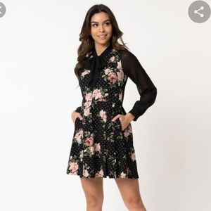 Smak Parlour rose bow neck black dress